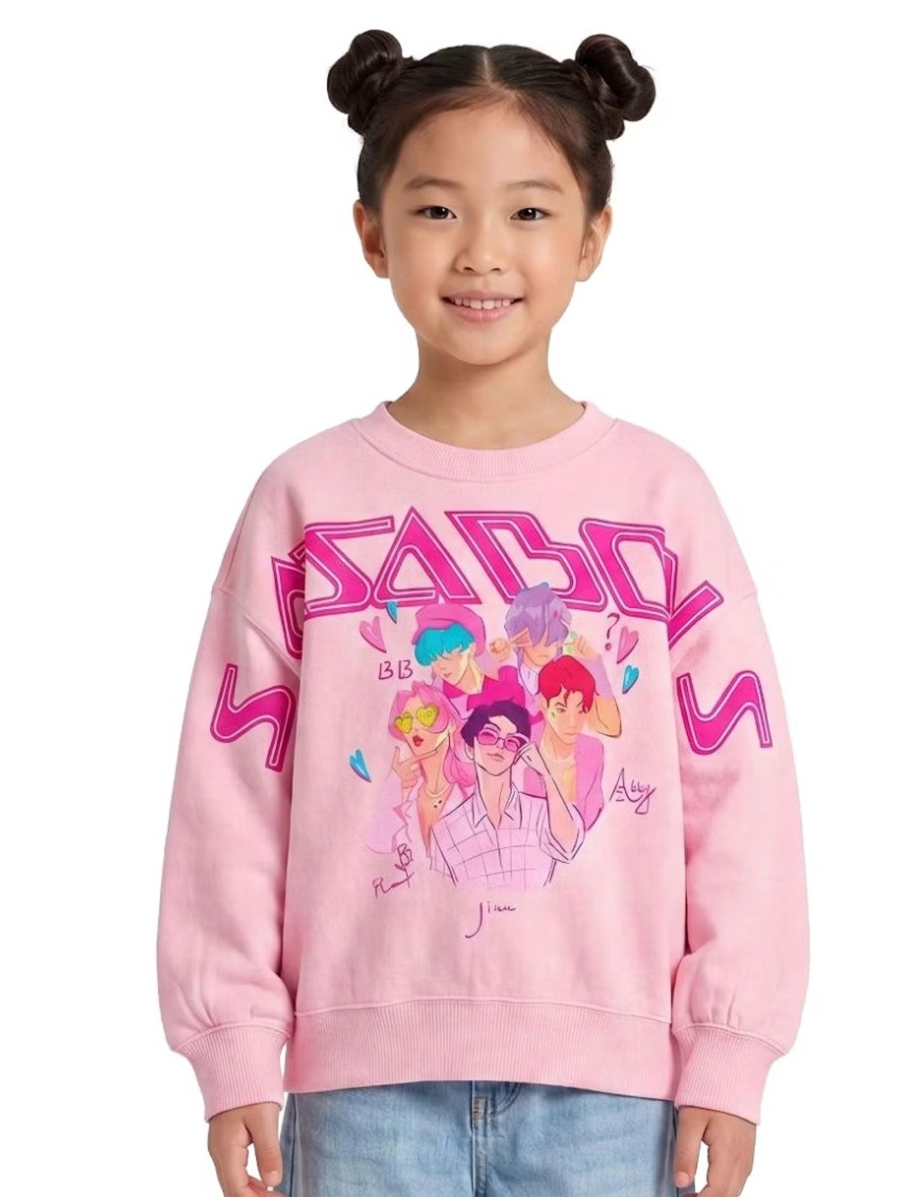 NWOT Girls' KPop Demon Hunters Saja Boys Graphic Pullover Sweatshirt Light Pink
